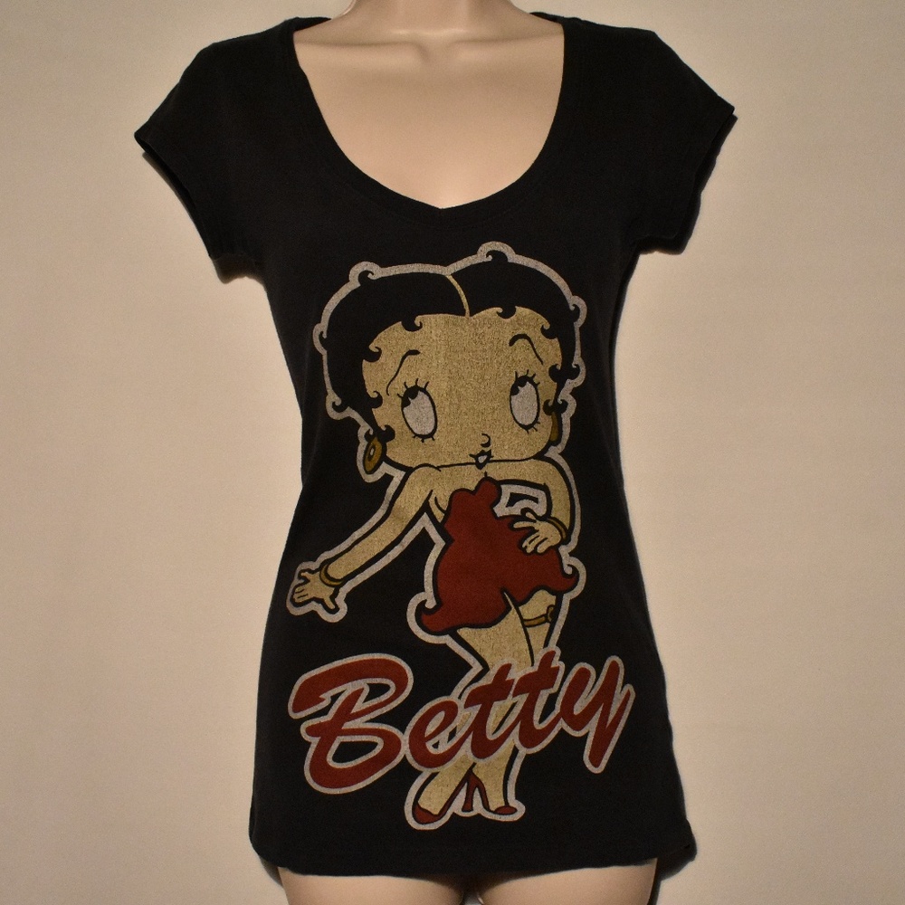 Betty Boop "Betty" Black Jr. V-Neck T-shirt